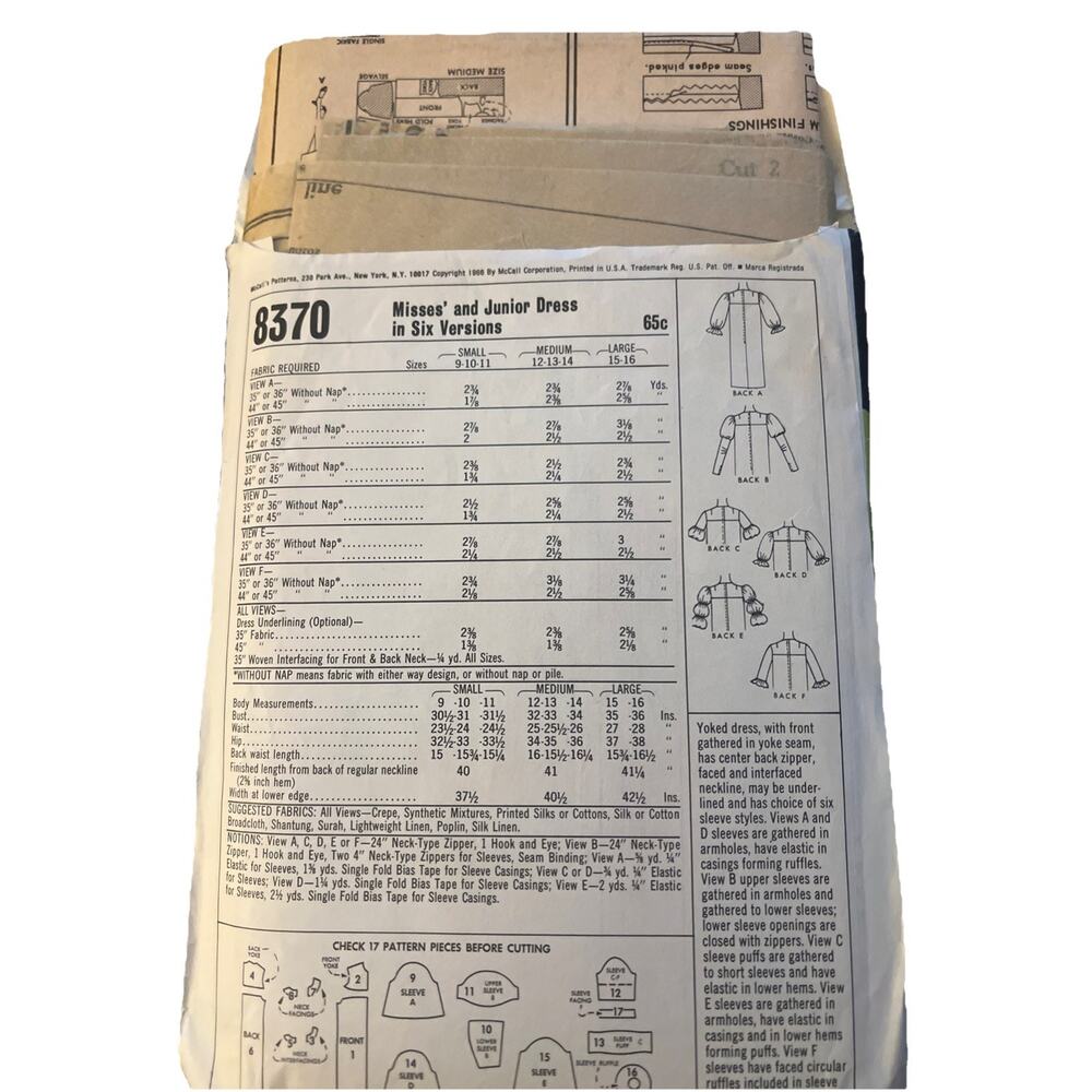 1966 Vintage MCCALL'S 8370 Sheath Dress 6 Styles Size Small 9-10-11 Uncut - Picture 2 of 3